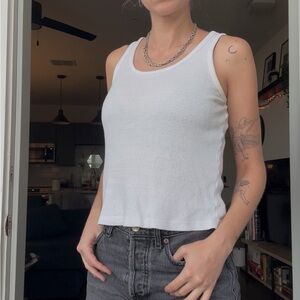 Vintage Cotton White Ribbed Tank Top